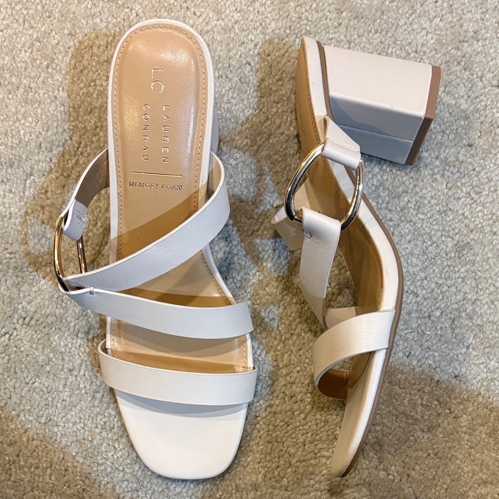 LC Lauren Conrad Cream Strappy Block Heels-Size 10